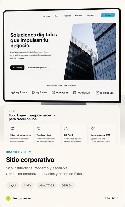 Mockup de presencia B2B para marca especializada creado por Repolite
